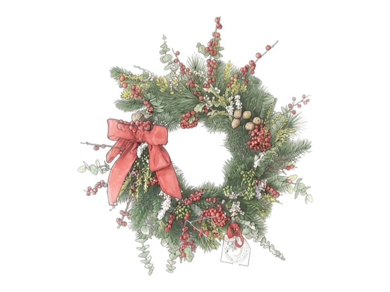 Couronne de Noël illustrée, ateliers de Noël de La Lunaire chez Dodin à Biarritz