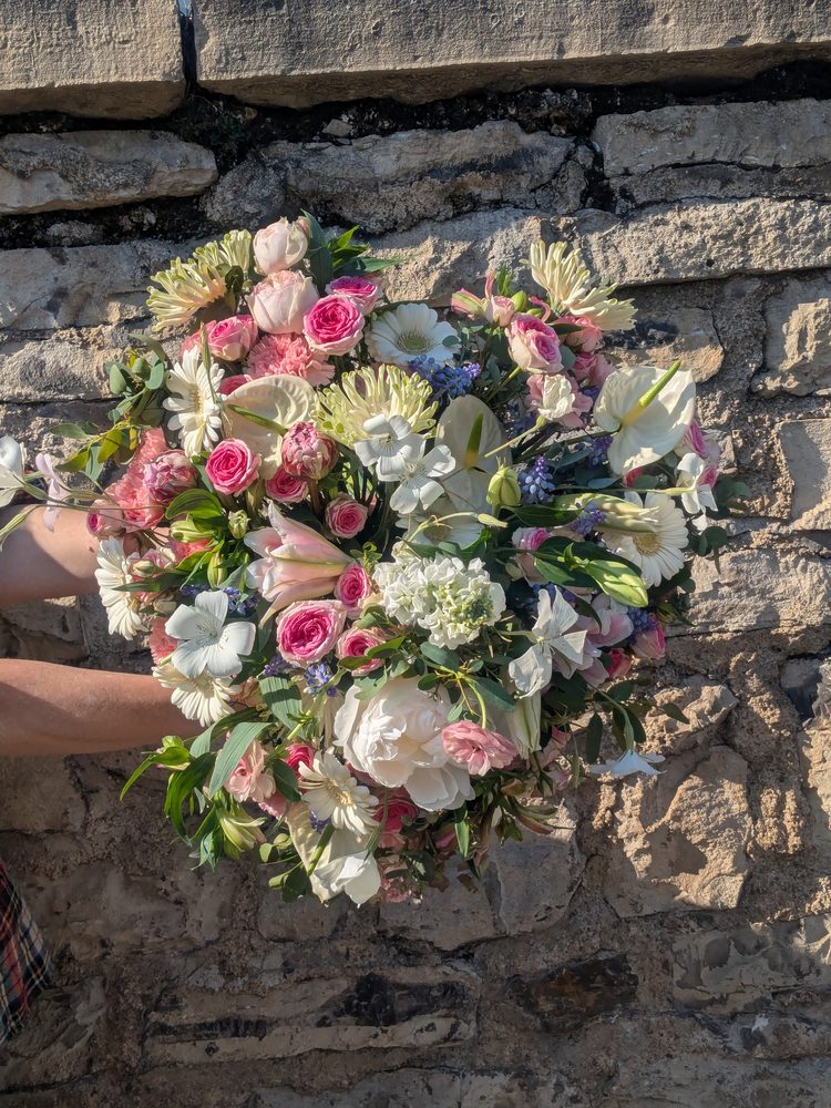 Bouquet de deuil rose et blanc, anthuriums — La Lunaire
